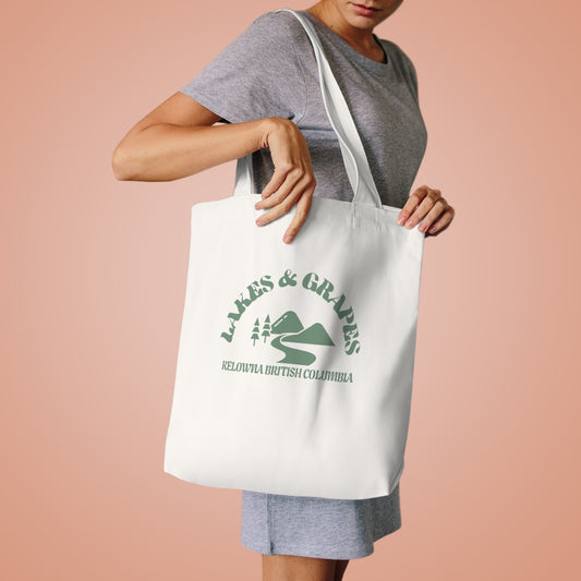 Kelowna Lakes and Grapes Tote Bag - Cotton Canvas  Eco-Friendly Shopping Beach Market Handbag, Wine Country Travel Grocery Carryall